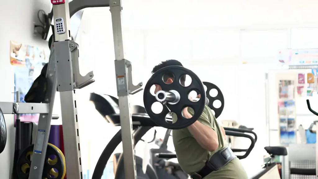 Hombre haciendo sentadilla libre con barra